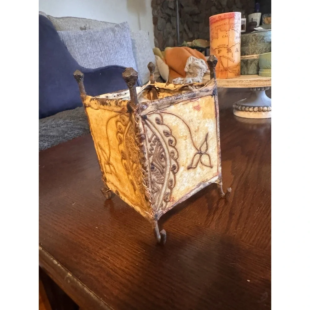 Vintage Moroccan Hand-Stretched Leather Tealight Lantern Light Candle Holder